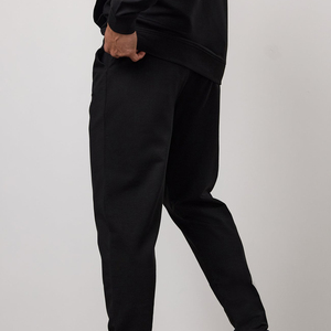 <b>Men's</b> Black Cotton Sweatpants Elastic Waist Casual Joggers Side Pockets Midweight Autumn Wear - Product Image 2