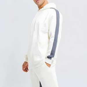 Ensemble de survêtement pour homme à blocs de couleur, à capuche, manches longues, avec cordon de serrage, vêtements de sport décontractés, pantalon blanc, gris, orange, coupe régulière, automne - Product Image 2