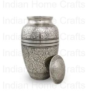 Silver Brass Cremation Urn Handmade Ashes <b>Memorial</b> <b>Keepsake</b> Urn Round Decorative Crematory Vase for Remembrance - Product Image 4