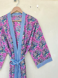 Bata Kimono de Algodón 100% Tejido con Estampado de Bloques y Dibujos Animados Naaz para Mujer, Camisón de Verano Hecho a Mano ODM con Cuello en V y Cintura Elástica Completa - Product Image 4