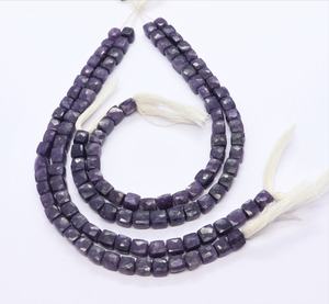 Perles de Lepisolite naturelle facettées en forme de cube 7-8 mm, perles de Lepisolite en forme de boîte, perles carrées de Lepisolite facettées de 8 pouces pour bijoux - Product Image 1