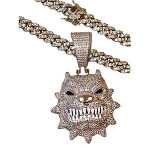 Colgante de Lujo con Cabeza de Bulldog para Hombre, Joyería de Animal con Moissanita, Plata 925 Bañada en Oro, Estilo Hiphop, Certificado - Product Image 4