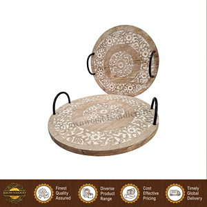 Juego de 2 bandejas de madera para servir alimentos, hechas a mano, con acabado blanco quemado, de calidad superior, muy vendidas, para uso en hoteles y restaurantes - Product Image 3