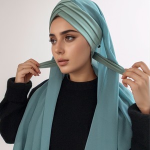 Hijabs Turban en Chiffon Respirant et Doux pour l'Été avec Bonnet Couleur Unie à Nouer Pratique Foulard Ethnique pour Femmes Musulmanes - Product Image 4