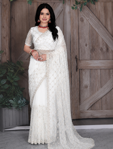 Saris indiens de créateur Vexotrend pour femmes, motif Patola traditionnel, pour mariage, fête, Diwali, élégants, en tissu filet, séchage rapide, infroissables - Product Image 6