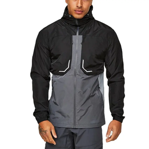 Ensemble de survêtement à capuche noir et gris pour homme, avec fermeture éclair intégrale, poches latérales, imperméable, style sportif, coupe classique, idéal pour l'automne - Product Image 3