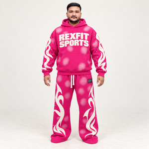 Rexfit sports Custom Unisex Printed Tracksuit <b>Spray</b> Effect Pullover Hoodie Wide Leg Sweatpants <b>Set</b> Drop Shoulder Streetwear - Product Image 1