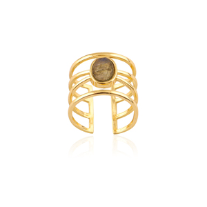 Bague en or 18 carats plaqué or naturel avec labradorite brute, quartz rose et améthyste – Design unique et brut – Bijou de luxe tendance et exclusif - Product Image 2