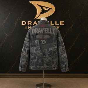 Chaqueta de mezclilla gruesa estilo camionero con estampado de periódico lavado y logo bordado, unisex, estilo holgado Hypebeast - Product Image 2
