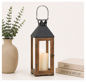 Farol de vela rústico hecho a mano de madera y metal, farol decorativo vintage grande para decoración de bodas e iluminación de jardín al aire libre - Product Image 6