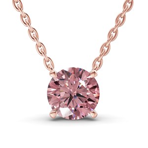 Four Prong Set Brilliant Round Cut Vivid <b>Pink</b> Lab Grown Diamond Solitaire <b>Necklace</b> 10k/14k Solid Gold Made Luxury Jewelry - Product Image 1