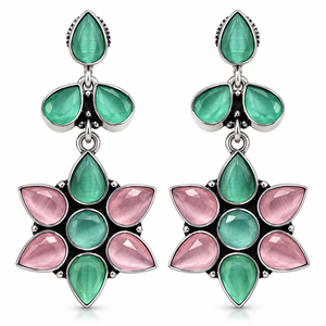 ARTS JEWELS Boucles d'oreilles pendantes en argent oxydé, forme de fleur bohème, multi-pierres |   Bijoux de mariage en gros - Product Image 1