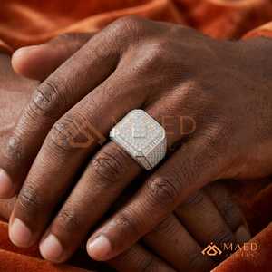 925 <b>Silver</b> Iced Out Square Cluster Moissanite <b>Ring</b> <b>for</b> <b>Men</b> Baguette Cut Hip Hop Luxury Statement Jewelry Gift - Product Image 4