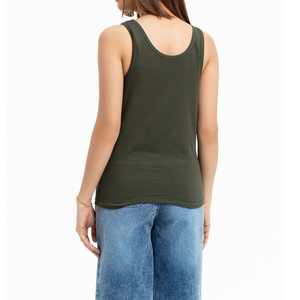 Women's Olive Green Scoop <b>Neck</b> Knitted Tank Top Casual Solid Color Sleeveless Tops - Product Image 4