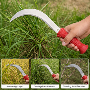 Sépette agricole à lame courbée en acier inoxydable avec manche en plastique de qualité supérieure pour la récolte de l'herbe, des mauvaises herbes et des cultures – Outil de ferme - Product Image 5