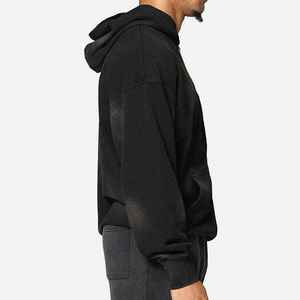 Haut de gamme : Sweat à capuche homme délavé à l'acide, coupe ajustée, style streetwear très tendance, gris clair - Product Image 5