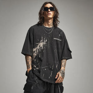 T-shirts 100% coton à épaules tombantes avec impression en relief, mode streetwear pour hommes, t-shirt délavé, nouveau style surdimensionné pour hommes - Product Image 4