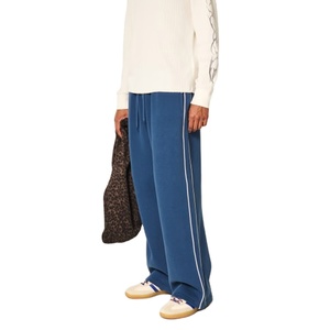 Pantalones Deportivos Azules con Franja Lateral para Hombre, Cintura Elástica, Pantalones Casuales de Algodón Tejido, Ropa de Otoño - Product Image 1