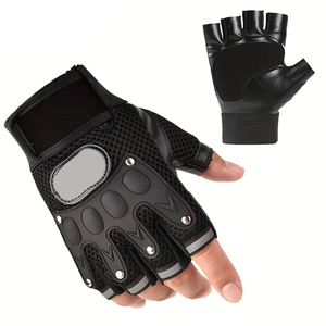 Gants de cyclisme mi-doigts noirs en maille respirante avec fermeture auto-agrippante unisexe pour l'été - Product Image 1
