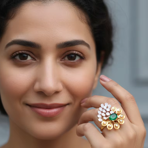 แหวนมรกตทรงโอวัลขนาดใหญ่ ดีไซน์หรูหรา ชุบทอง เหมาะสำหรับงานแต่งงานและงานหมั้น - Product Image 4