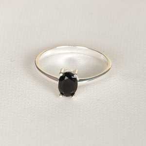 Minimalist <b>Black</b> Obsidian Oval <b>Ring</b> 925 Sterling Silver Birthstone Jewelry For Women Elegant Stackable Gift - Product Image 3