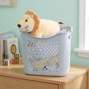 Panier à linge moderne en plastique gris non pliable avec poignées, panier à linge creux portable pour le rangement dans la salle de bain - Product Image 2