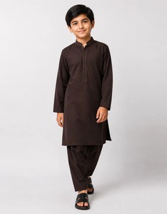 <b>Boys</b> Traditional Cotton Kurta Set Brown Regular Fit Ankle Length India Pakistan Style All Seasons - Product Image 3