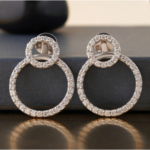 1.62 CT Round Lab Grown Diamond 14K White Gold <b>Circle</b> Hoop Earrings with Pave Yellow 10K Gold and Rose Gold Options Available - Product Image 5