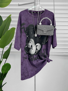T-shirt surdimensionné à imprimé Mickey Mouse violet, manches courtes, col rond, style streetwear, jersey en coton tricoté pour homme - Product Image 2