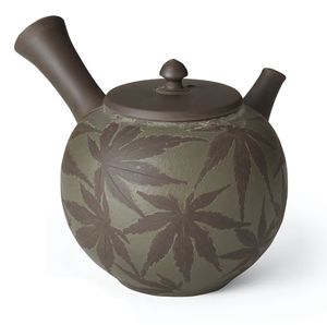 Yamaki Ikai Handmade Traditional Ceramic Kyusu Green <b>Tea</b> <b>Pot</b> with Maple Leaf Pattern Lid Purple Grit Clay Teaware - Product Image 1