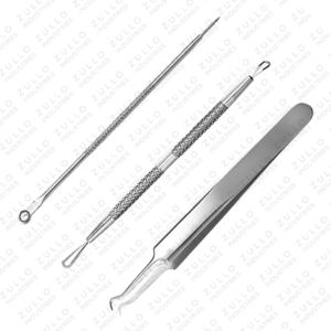 Kit professionnel 2 pièces en acier inoxydable pour l'élimination des points noirs et de l'acné, nettoyeur de pores, traitement des rides, kit de soin du visage - Product Image 1