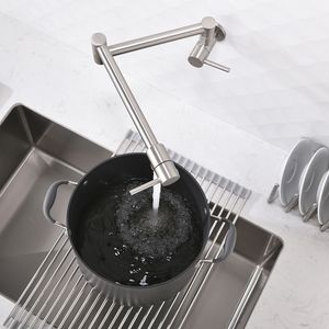 Rubinetto da Cucina a Parete in Ottone 1/2 NPT Pieghevole con Due Maniglie per Acqua Fredda in Nichel - Product Image 2