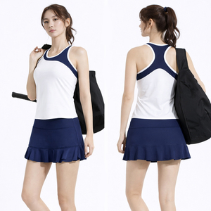 Ensemble de jupe de tennis personnalisée pour femme, haut de sport sans manches dos nageur et jupe-short plissée, tenue de golf athlétique, Nouvelle Arrivée 2026 - Product Image 1