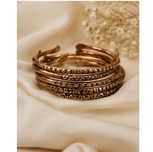 Pulsera de Cobre Sólido con Acabado Antiguo, Diseño Tribal Estampado a Mano, Tipo Brazalete Abierto, Venta al por Mayor - Product Image 3