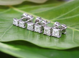Ready To Ship 3.5 MM - 4.5 MM Princess Lab Grown Diamond Earring Pair, Earring <b>Stud</b> Pair, Dainty Earrings, Minimalist Earring - Product Image 3