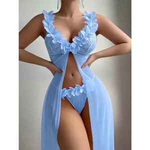 Conjunto de Lencería Sexy para Mujer, Nuevo Modelo 2026, con Encaje y Diseño Abierto, Ropa de Dormir Larga, Conjunto de Dos Piezas - Product Image 4
