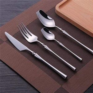 Juego de Cubiertos Nórdico Minimalista de Bambú con Tallo Cónico Elegante de Acero Inoxidable - Product Image 1