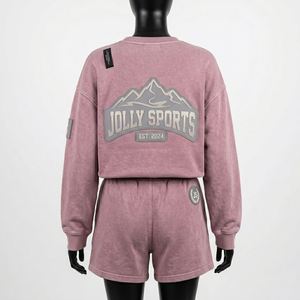 Conjunto de Sudadera y Pantalones Cortos de Felpa de Algodón de 320 GSM de Calidad Premium para Mujer, Color Rosa Vintage, Tacto Suave, con Logotipo, para Mujer - Product Image 3