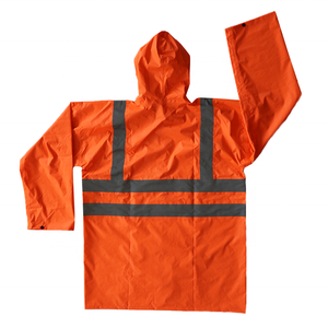 Orange Hi Vis Waterproof Chemical & Oil Resistant Rain Suit 2 Piece 190T Polyester <b>PVC</b> Coated Reflective Safety Raincoat Set - Product Image 6