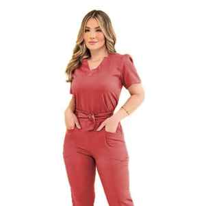 Beauty Salon Hospital Uniform Women <b>Scrubs</b> <b>Top</b> with Classic V-Neck Medical Nursing Cotton Woven <b>Scrub</b> Set - Product Image 5