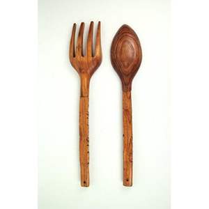 Juego de cubiertos y utensilios de cocina de madera duradera: tenedor y cuchara para ensalada con mango largo, juego de servidores de ensalada. - Product Image 2
