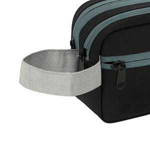 Sac de toilette de voyage de haute qualité, noir, double fermeture éclair, pochette cosmétique avec poignée latérale - Product Image 3