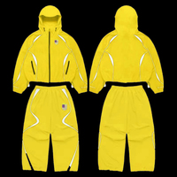 Ensemble de survêtement léger pour homme, deux pièces, coupe-vent à capuche et pantalon, 100 % coton, fermeture éclair, motif uni, strass