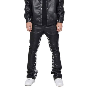 กางเกงสเวตเตอร์หนังสีดำกางเกงวิ่งแบบซ้อนกันกางเกงผู้ชายทรงตรงโค้งโลโก้ตามสั่ง - Product Image 1