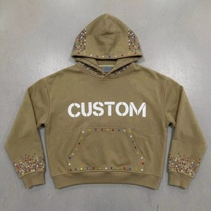 Herren Beige Strass-Hoodie mit Individuellem Logodruck, Sonnengebleichter Sweatshirt, OEM DM Verfügbar - Product Image 2