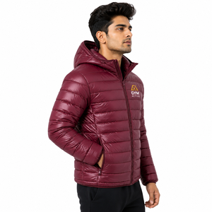 Veste matelassée unisexe épaisse coupe-vent respirante en tissu PU à capuche pour sports d'hiver en plein air avec logo personnalisé sur le devant - Product Image 1