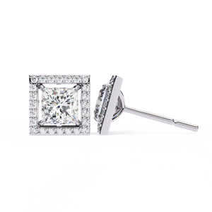 Princess Cut <b>Square</b> Halo <b>Diamond</b> Stud <b>Earrings</b> 1.68ctw VVS DEF CVD Lab <b>Diamond</b> 14K Solid White Gold Posts for Women - Product Image 2