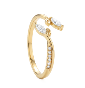 DEF Color VS VVS Clarity 14K Solid Gold Round Marquise Cut Open Cuff Leaf Designer Lab Diamond <b>Ring</b> <b>Adjustable</b> Wedding Band <b>Ring</b> - Product Image 4