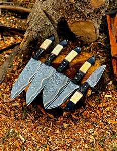 Ensemble de couteaux de chef en acier à haute teneur en carbone, 5 pièces, forgés à la main, manche en os, cuisine traditionnelle, ambidextre, 4-5,9 pouces, finition haute brillance - Product Image 3