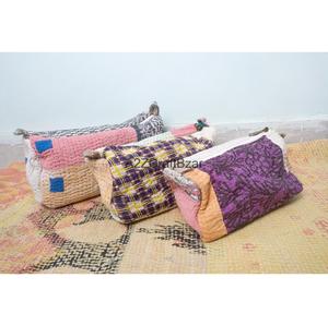 Kantha Quilted Eco-Friendly Waterproof Vintage Cosmetic Organizer Makeup <b>Pouches</b> Durable Zipper Tassel Soft Handle Cotton Fabric - Product Image 4